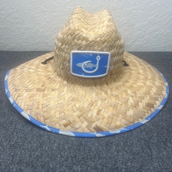 Avid Gear - Fish & Hook Fishermans Hiking Wide Brim Straw Hat w/pull Cord - Picture 1 of 6